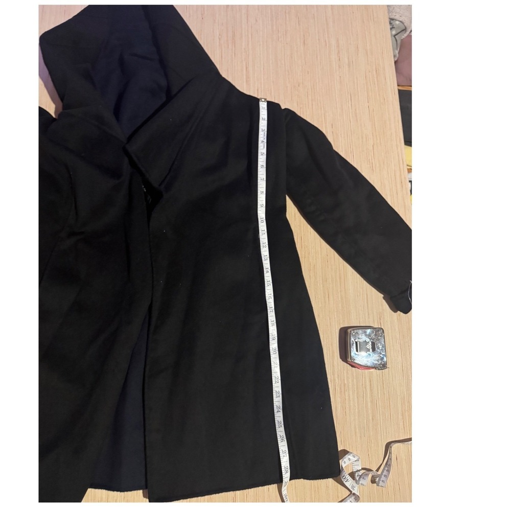 Lauren Ralph Lauren Black Wool Blend Hooded Wrap Coat Leather Belt 14 NWT 26 - Picture 5 of 6